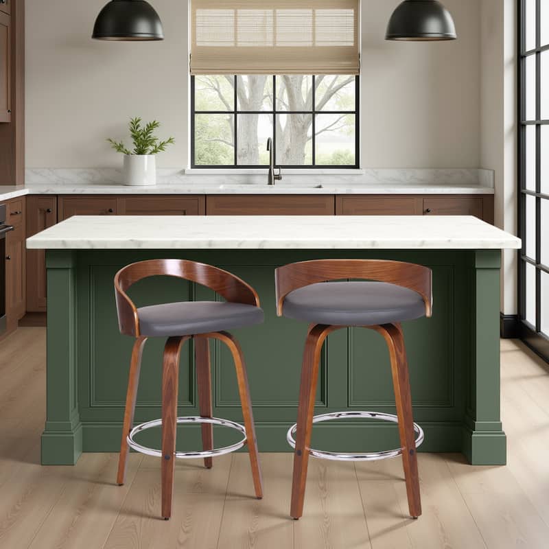 Carson Carrington Solavagen Mid-Century Modern Swivel Counter or Bar Stool - Grey & Walnut - Counter Height - Set of 2
