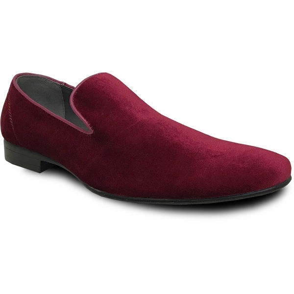 BRAVO Men Dress Shoe KLEIN-7 Loafer Shoe Burgundy Velvet with Leather Lining