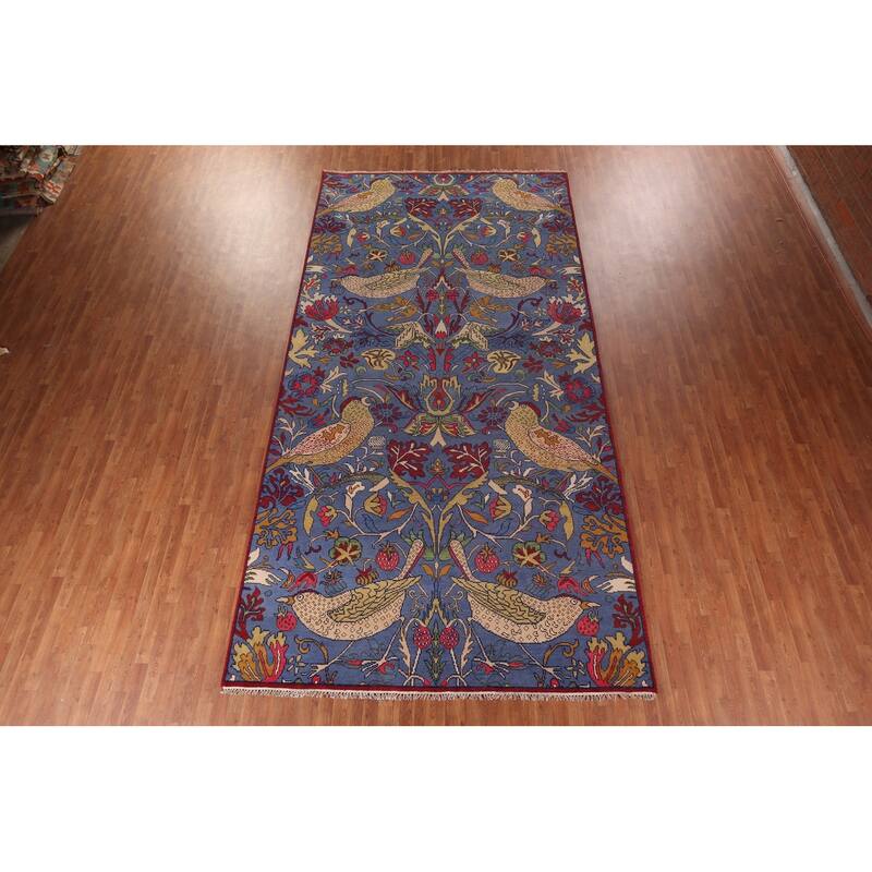 Animals Design Blue Ziegler Oriental Area Rug Handmade Wool Carpet - 8'0"x 15'8"