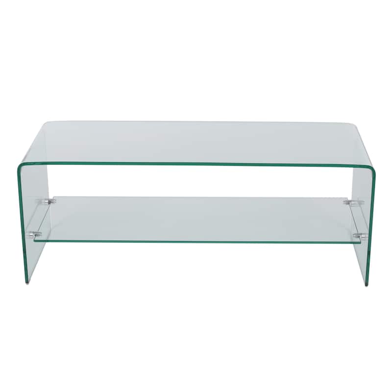 Clear 39.37" TV Stand with Open Back Design and Glass Shelf for TVs Up to 39"