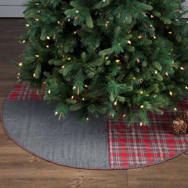 Anderson Patchwork Tree Skirt - 60" Diameter - 60" Diameter - Synthetic Fiber - Cherry Red/Iron Grey/Caviar - Indoor