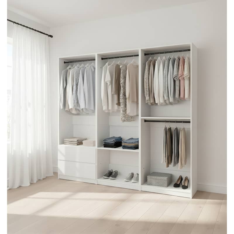 Prosper White Freestanding Walk in Wood Closet System - 94.2"W x 15.7"D x 83" H