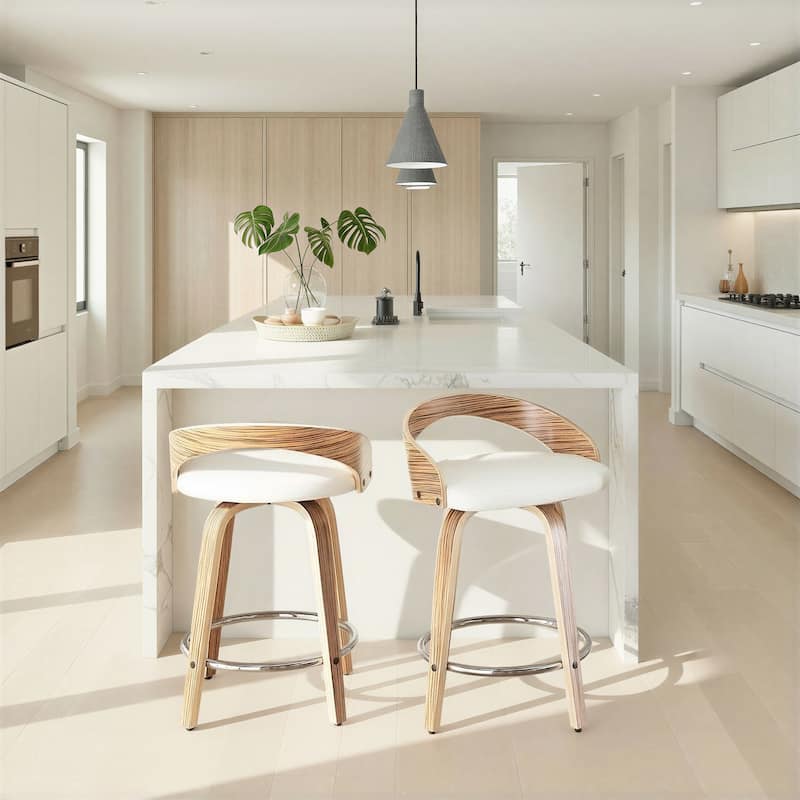 Carson Carrington Stavanger 24" Fixed-Height Counter Stool with Bent Wood Legs & Round Footrest (Set of 2)