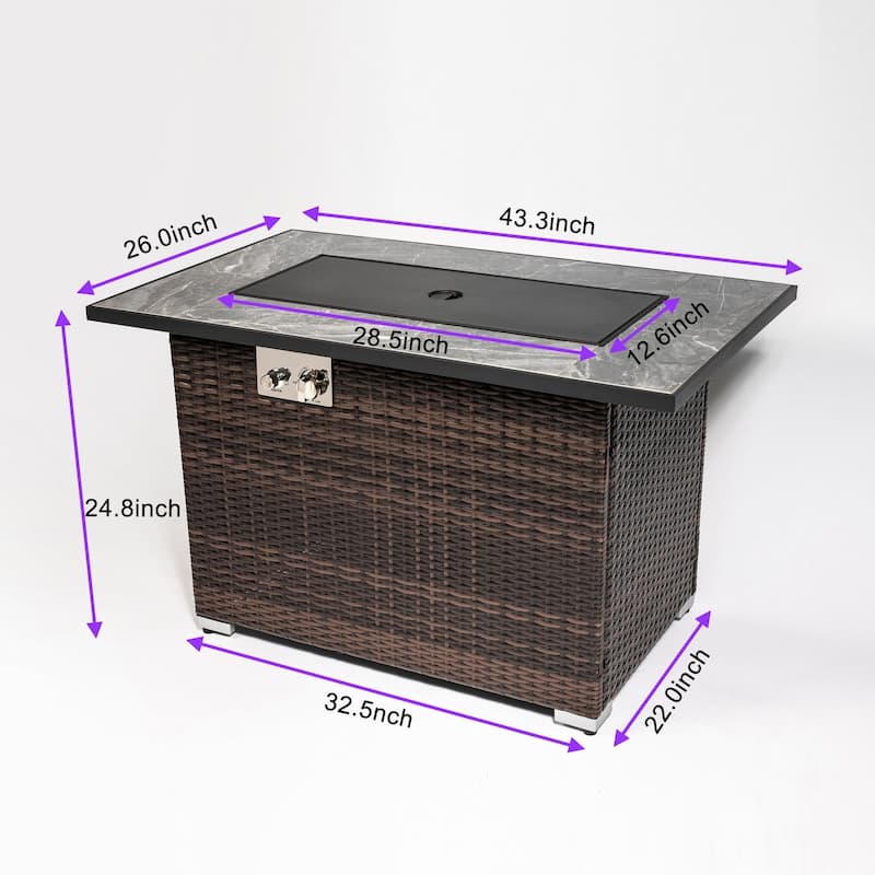 43.3 in. W x 26 in. D x 24.8 in. H Rectangle Steel and PE Rattan Outdoor Propane Fire Pit in Espresso