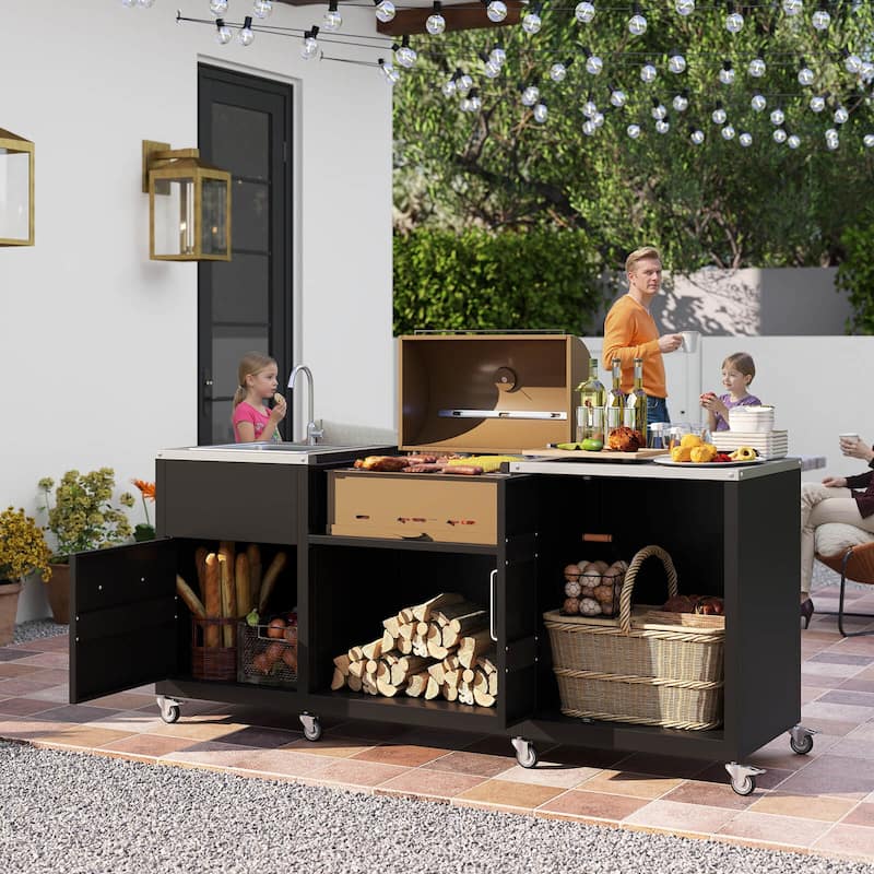 Costway 80" Outdoor Grill Table with Sink Drainage Cabinet Removable - See Details