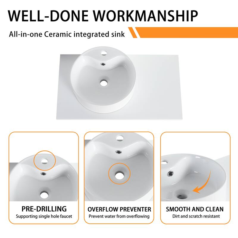 Bathroom Vanity With Sink In 32 Inch, Floating Bathroom Vanity With 2 Soft Close Doors And Drawer