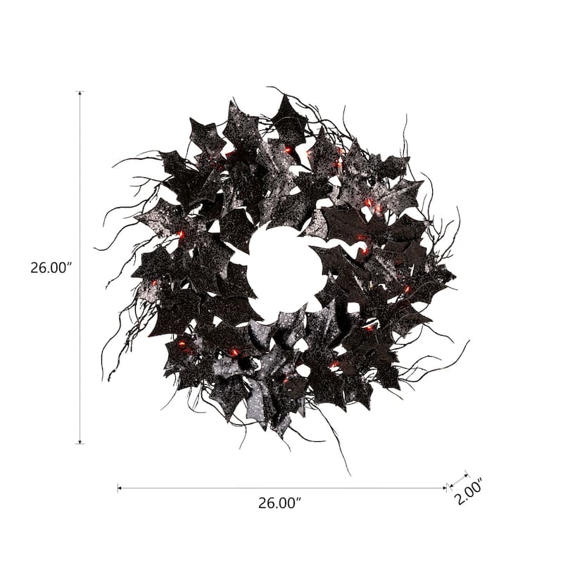 Glitzhome LED Lighted Halloween Bat Garland Wreath Wall Hanging Decor