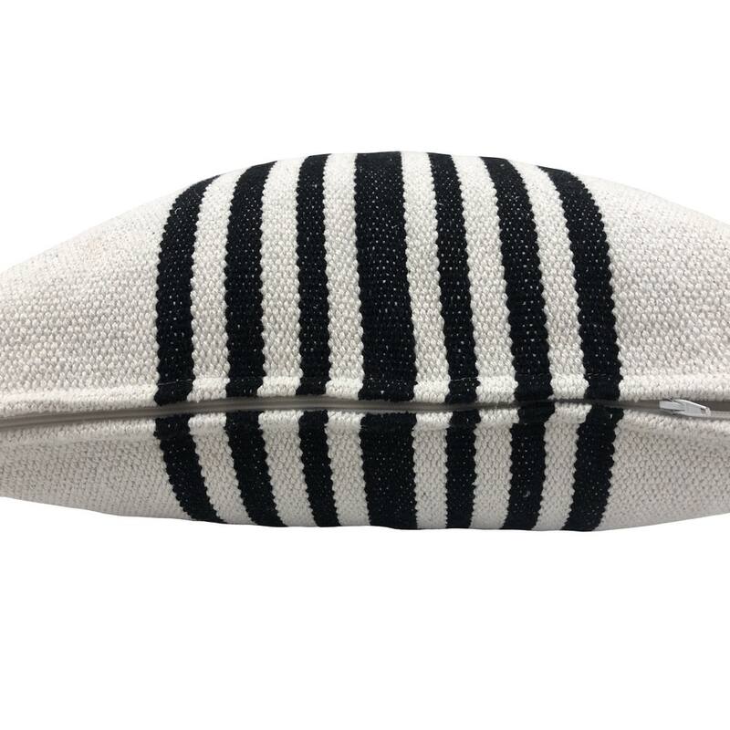 Sevita Black/White Striped Natural Cotton Square Throw Pillow, Set of 2