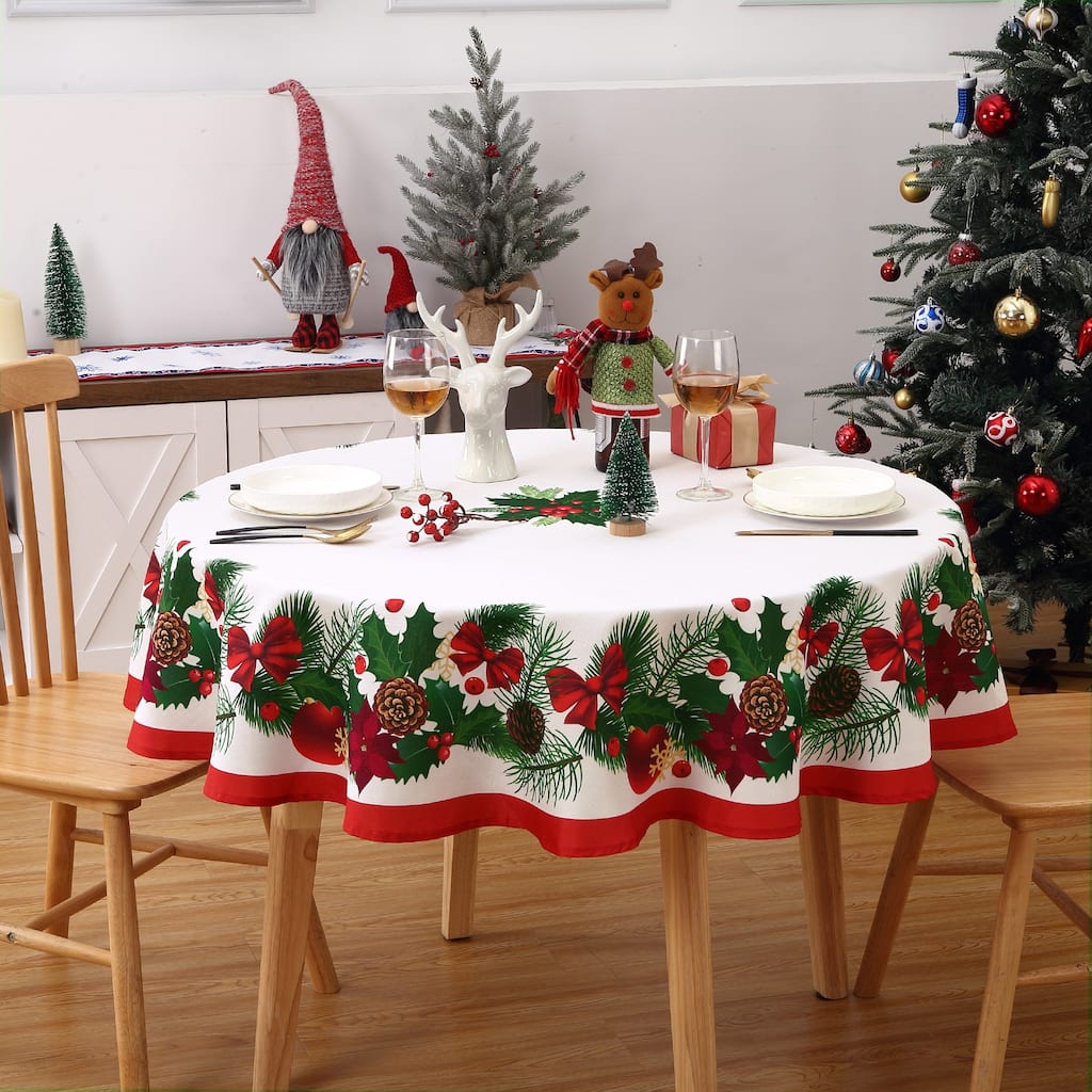 Round Christmas Tablecloth, Spill-Proof Circular Table Cover for Xmas Decor