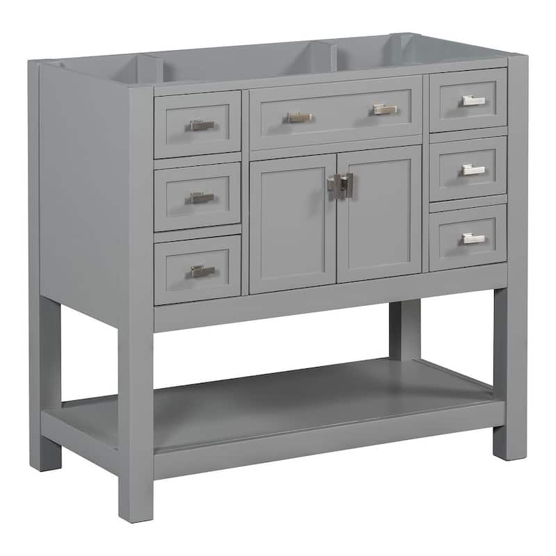 36'' Modern Bathroom Bathroom Vanity with Sink and 6 Drawers，2 Soft Closing Doors - Without Sink - Grey