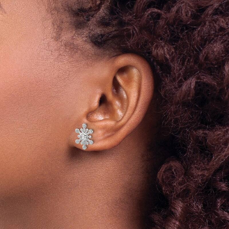 Curata 14k White Gold Diamond Snowflake Earrings - 13x12mm Wide