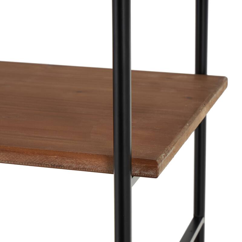Wood Rectangular 6 Level Shelving Unit with Black Metal Ladder Frames - Brown - Roche River Decor