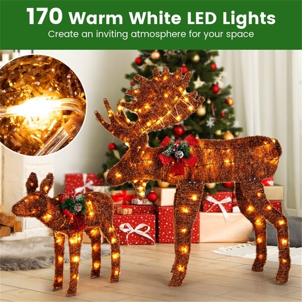 2-Piece LED Lighted Moose Family Christmas Decoration Set for Yard