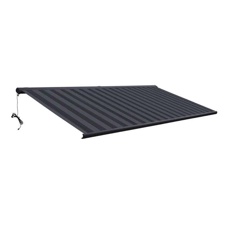 Italian Full Cassette Motorized Patio Awning with App and Remote Control - Nero/Grigio Black & Gray Striped - 10 x 8 Feet