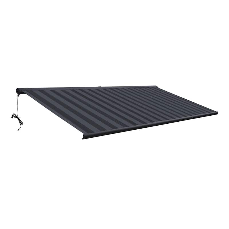 Italian Full Cassette Motorized Patio Awning with App and Remote Control - Nero/Grigio Black & Gray Striped - 14 x 10 Feet