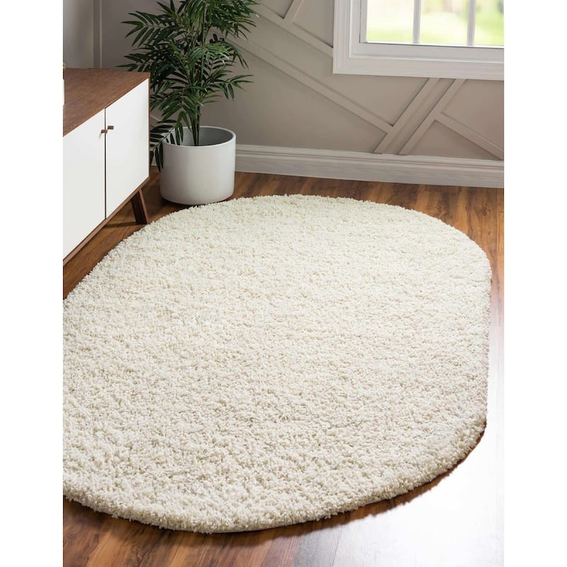 Shag Laurian Collection Area Rug - 5'x8' Oval - Pure Ivory