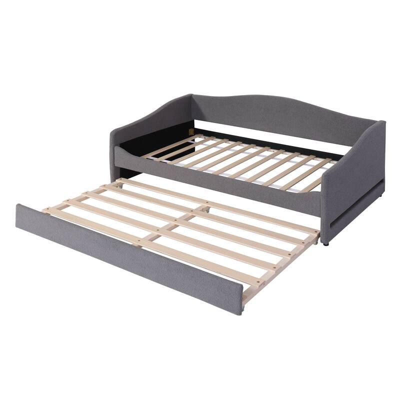 Teddy Fleece Twin Size Upholstered Daybed with Light and Trundle