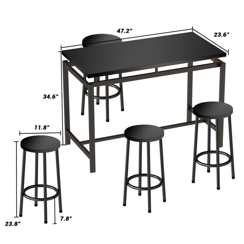 Eureka Industrial Modern Counter Height Pub 5-piece Dining Set, Wood Rustic Kitchen Dining Bar Set For Dining Room, Apartment
