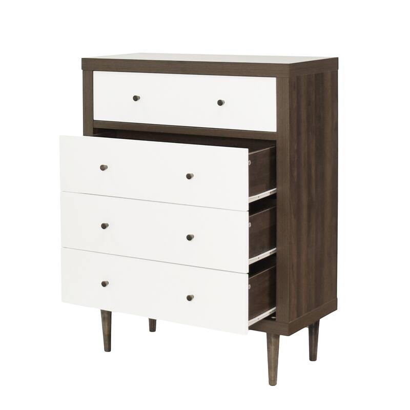 4-Drawer Vertical Chest with Metal Handle, Metal Frame and Wood Top for Bedroom