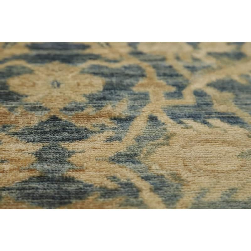 Blue Oushak Turkish Runner Rug Handmade Vegetable Dye Wool Carpet - 3'0"x 10'0"
