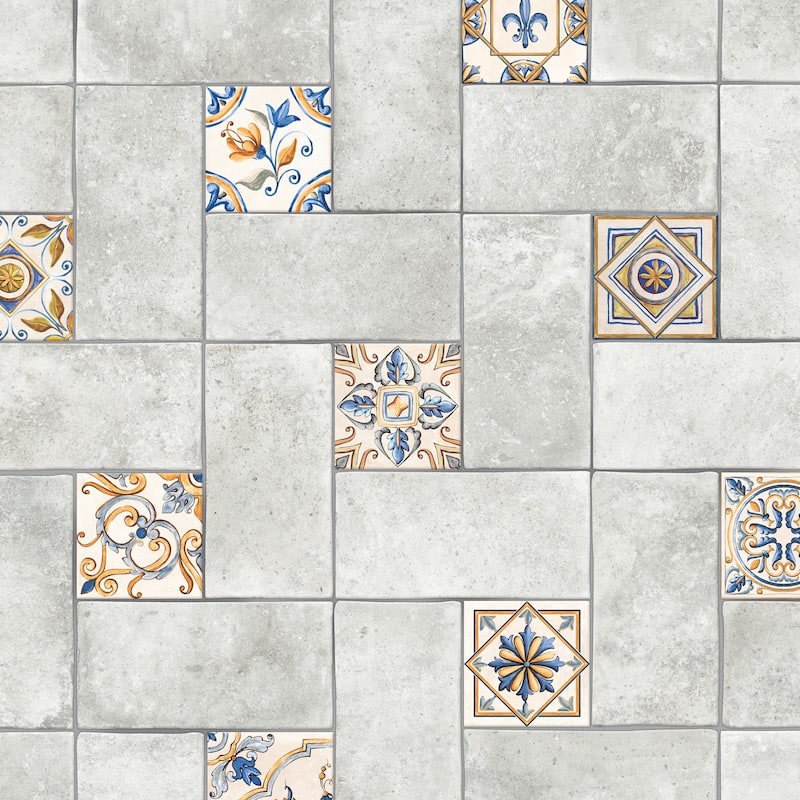 Merola Tile Toscana Spirale Pienza with Giotto Deco 15-7/8" x 23-3/4" Porcelain Floor and Wall Tile - Case (39 Tiles)