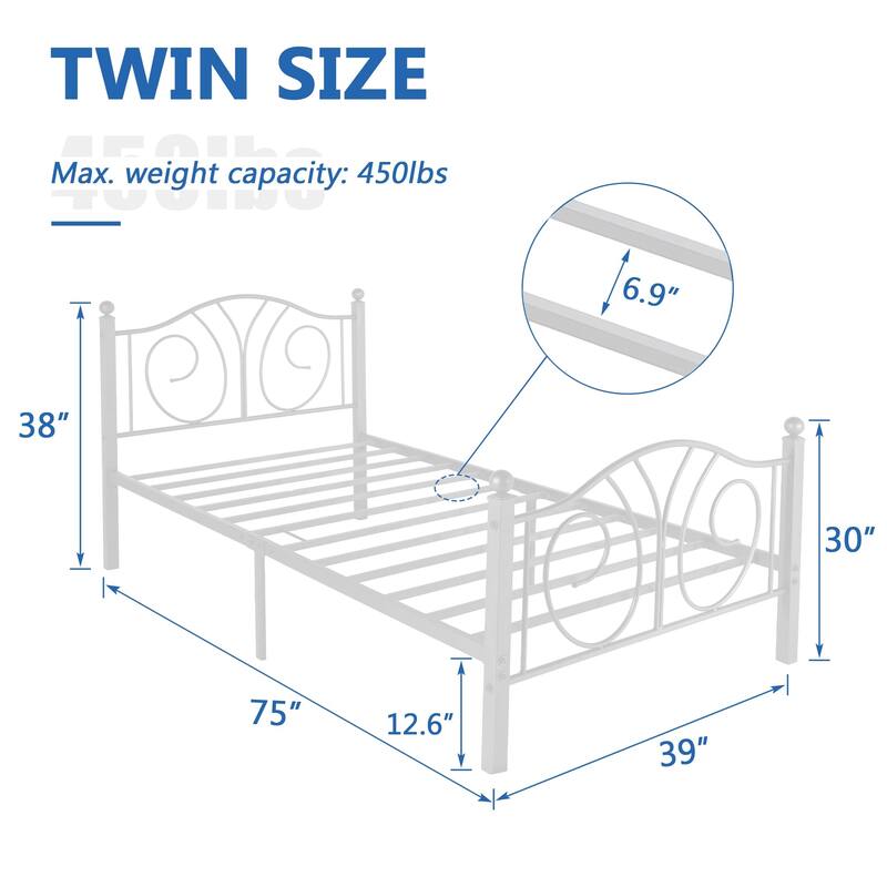 VECELO Platform Bed Frame with Scroll Headboard, Twin/Full/Queen Size Beds
