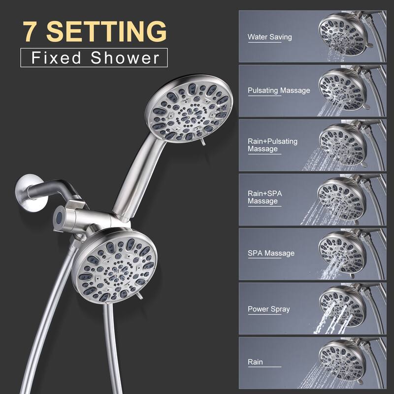 WOWOW 7-Spray 4.5 in. Dual Shower Head and Handheld Shower Head