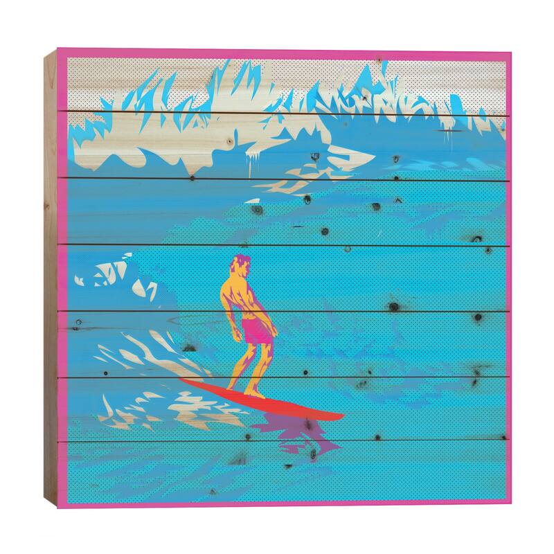 Surfing Print On Wood by TECHNODROME1 - Multi-Color - 26x26x1.5