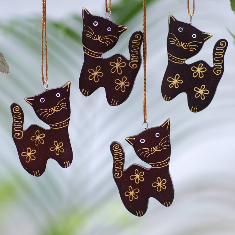 Novica Handmade Sweet Felines Wood Ornaments (Set Of 4)