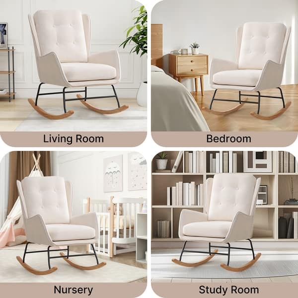 VECELO High Back Nursery Rocking Chair With Foot Rest, Teddy