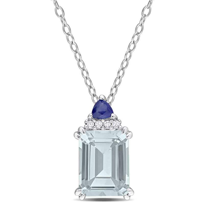 Miadora 2ct TGW Aquamarine Blue Sapphire Diamond Accent Necklace Sterling Silver