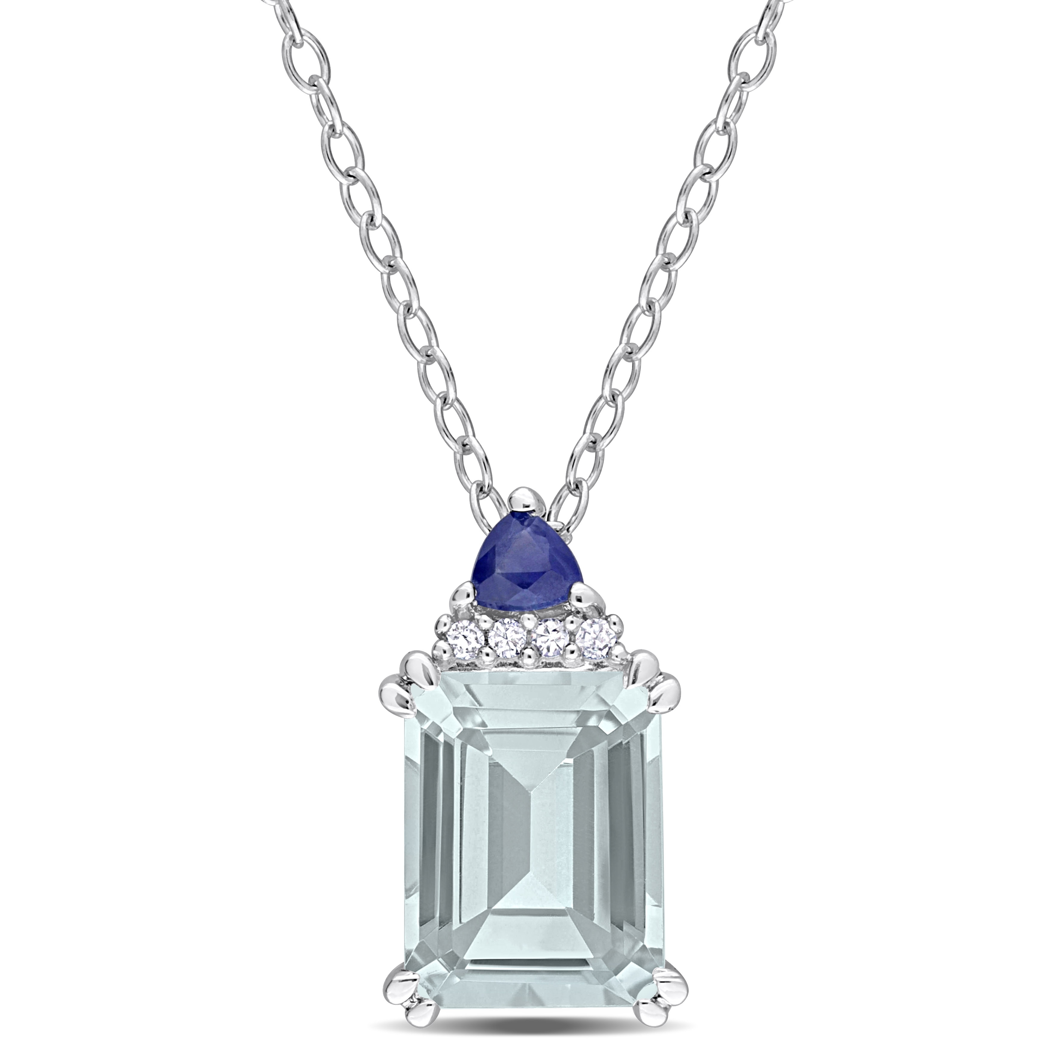 Miadora 2ct TGW Aquamarine Blue Sapphire Diamond Accent Necklace Sterling Silver