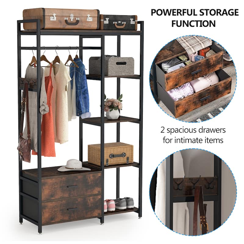 Garment Rack Heavy Duty Clothes Rack Free Standing Closet Organizer with 2 Drawers