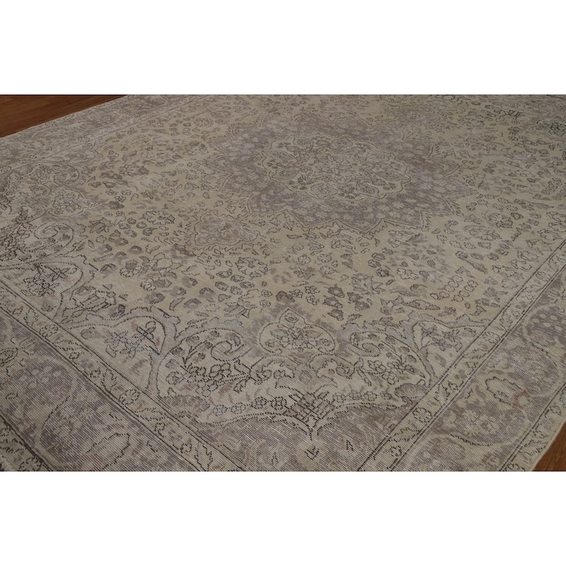 Distressed Tabriz Persian Vintage Rug Hand-Knotted Wool Carpet - 8'4" x 10'10"