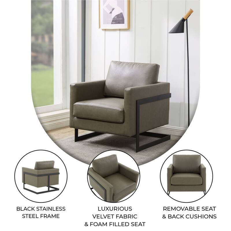 Lincoln Upholstered Velvet Single-Seater Sofa Fabric Accent Chair in Stainless Steel with Removable Cushions - 35"