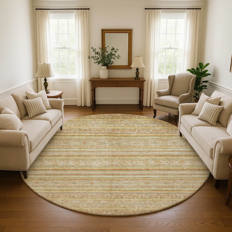 Premium Washable Super Soft Global Stripes Mayfield Rug - Wheat - 8' x 8'