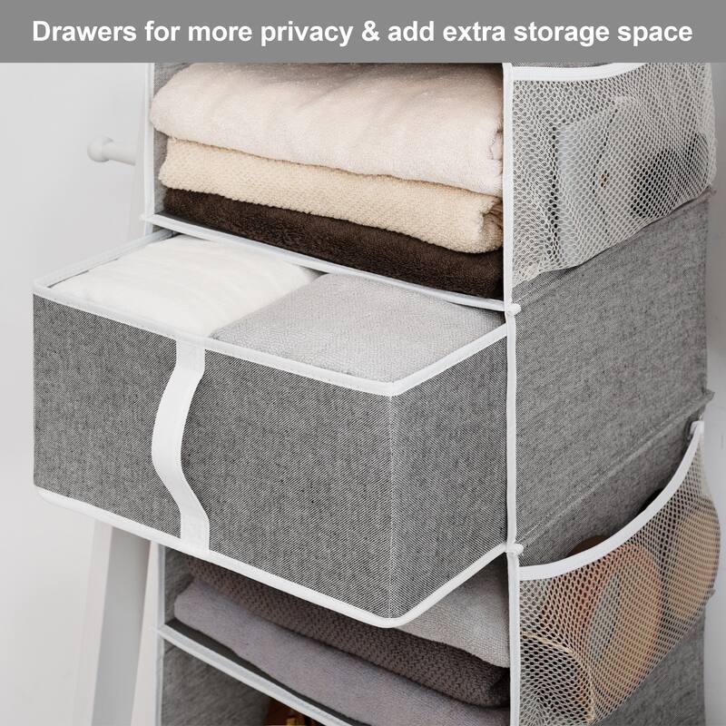 6 Tiers Hanging Organizer with Drawers, Foldable Hanging Closet Shelves for Clothes, Shoe, Toys & Purse