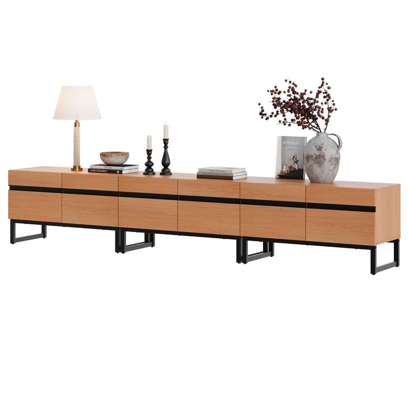 WAMPAT Modern TV Stand with Storage Cabinets, Wood Entertainment Center Media Console Table with Metal Legs for Living Room