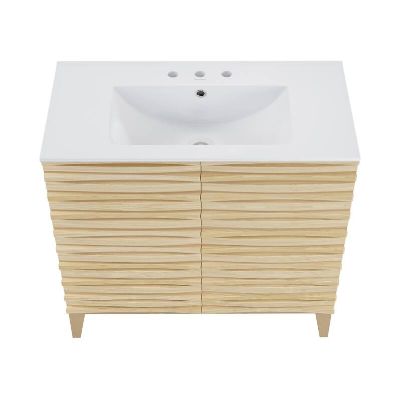 Cascade 30" Freestanding Bathroom Vanity In Natural Oak With 3-Hole Widespread Sink Top - 30