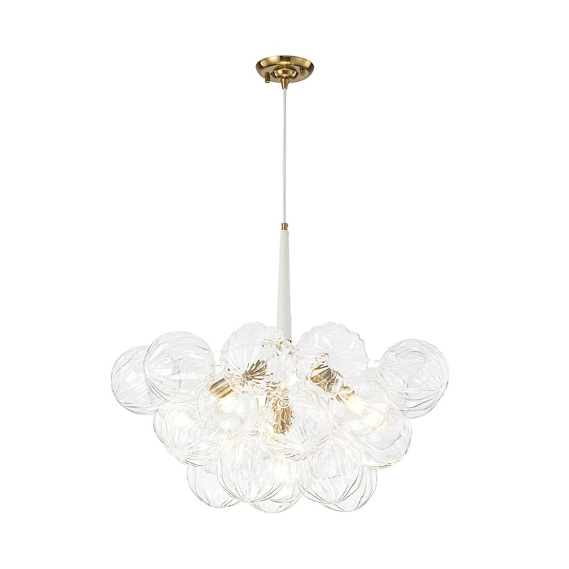 Modern Brass Cluster Faceted Glass Bubble 6-light Dimmable Chandelier