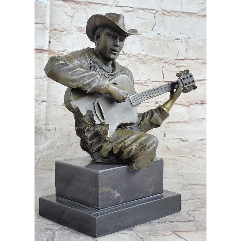 Country Western Music Musician Guitar Player Jazz Bronze Figurine Statue