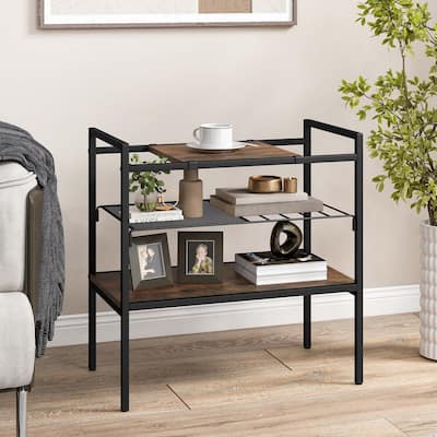3-Tier Entryway Table Sofa Side Table w/ Removable Panel & Mesh Shelf