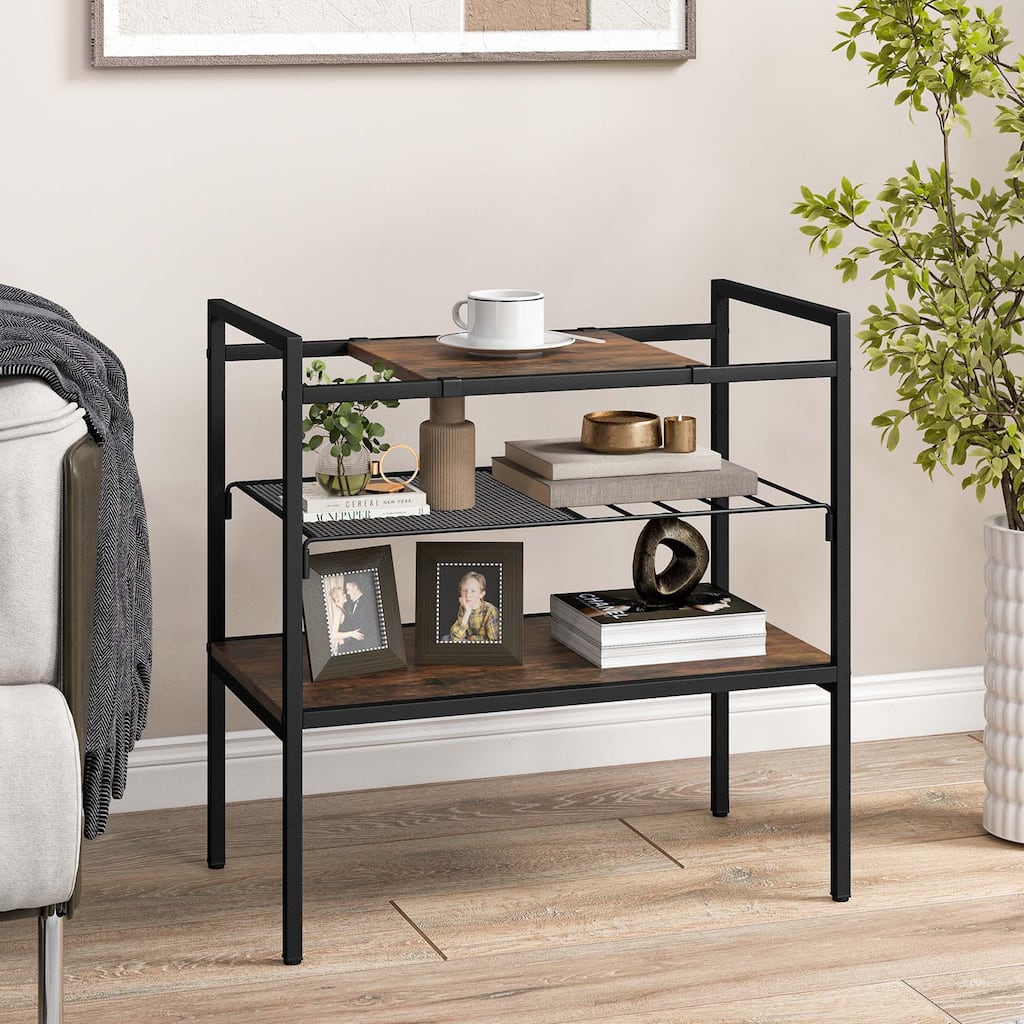 3-Tier Entryway Table Sofa Side Table w/ Removable Panel & Mesh Shelf