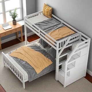 Twin Over Full Loft Bed with Staircase and Storage, Convertible Bunk ...
