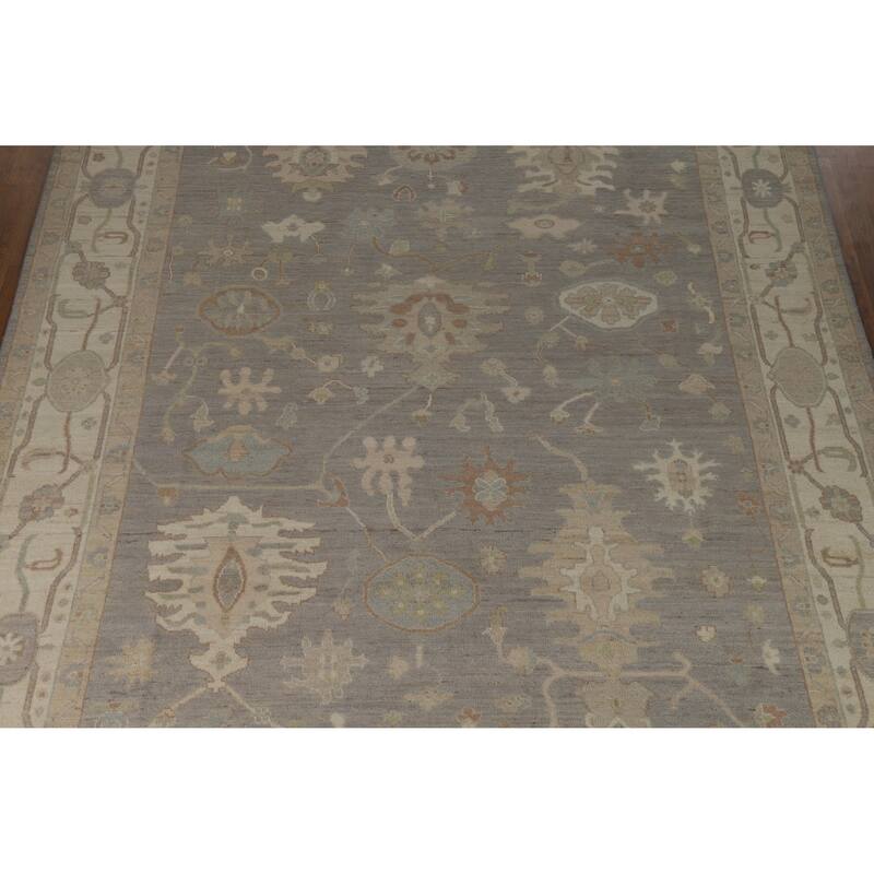 Hand Knotted Oriental 100% Wool Carpet Transitional All-Over Greys & Charcoal Oushak Area Rug - 12' 0'' X 9' 0''