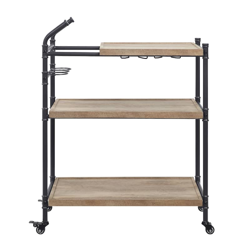 ACME Brantley Serving Cart in Oak and Sandy Black