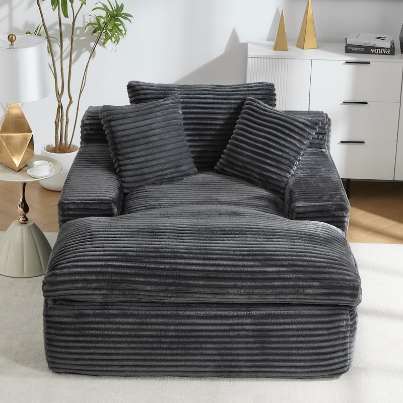 67" Upholstered Full Foam Chaise Lounge Chair Convertible Sofa Bed with Pillows, No Assembly Required - Grey