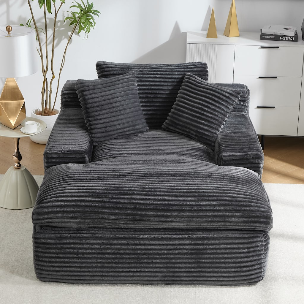 67" Upholstered Full Foam Chaise Lounge Chair Convertible Sofa Bed with Pillows, No Assembly Required