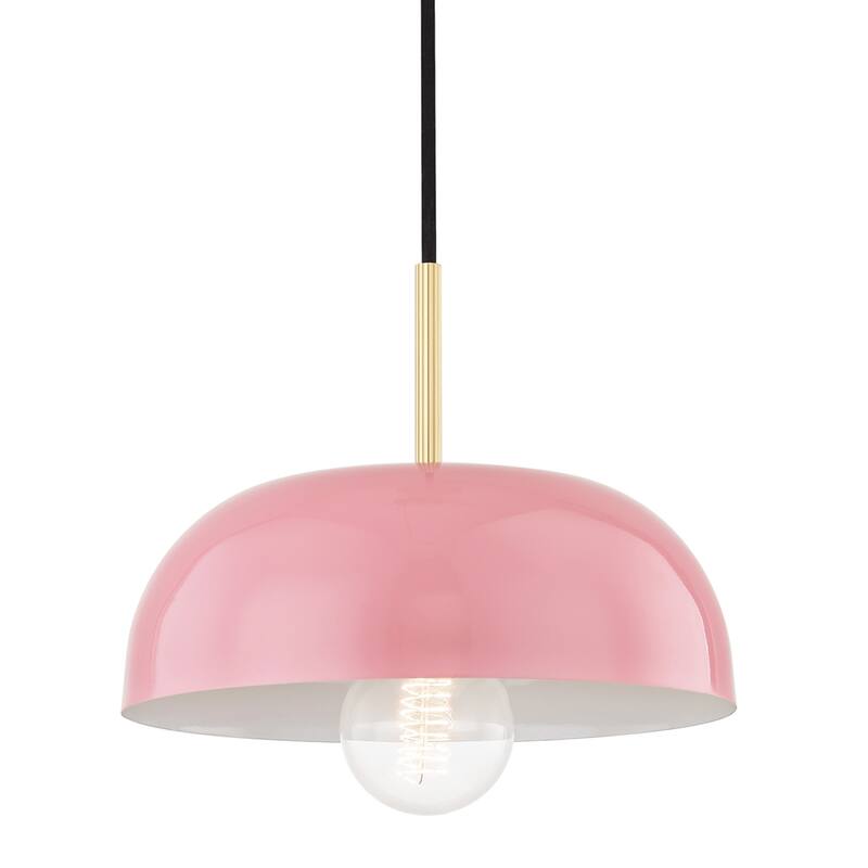 Mitzi by Hudson Valley Avery 1-light Aged Brass Small Pendant, Pink Metal