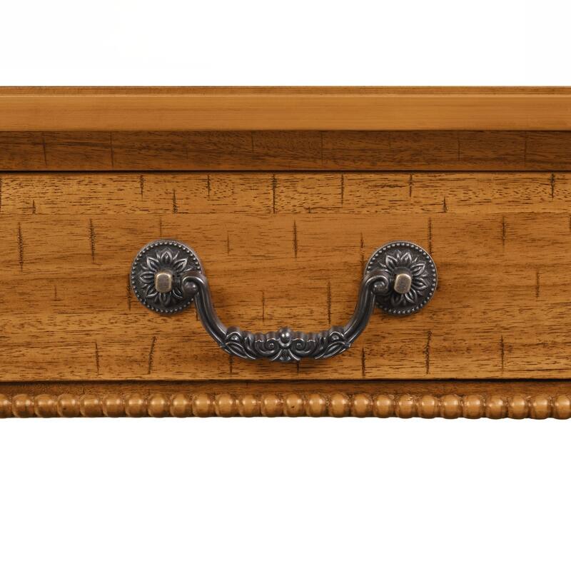 Rectangular Wooden Coffee Table with Storage Drawer, Vintage Cocktail Table with Solid Wood Gourd-Shaped Legs for Living Room